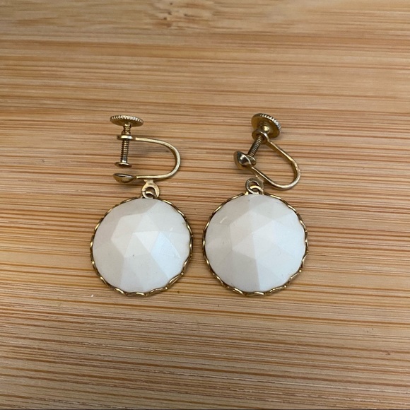 Vintage Gold and White Clip-on (or Pierced ears) Earrings - Picture 5 of 8